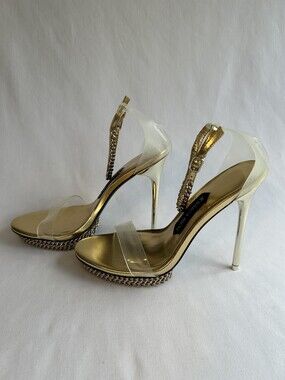 Jessica Rich Shoes Size 40 Clear Strap Gold Chain Platform High Heels Stiletto